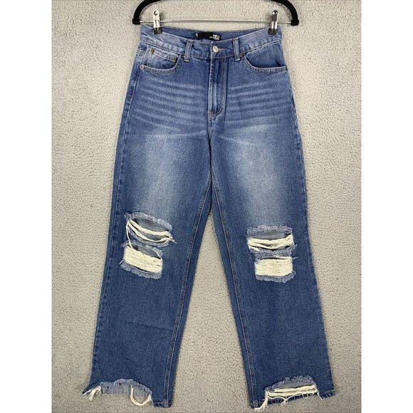 BBJ Denim - BBJ Women's Jeans Size 3/26 Wide Leg High Rise Denim Stretch Distressed LA
